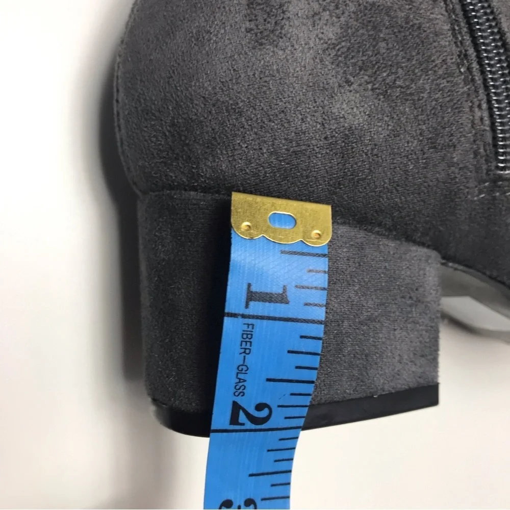 NWOT Gray Faux Suede Over the Knee Boots | Block Heel Tie Back Zip | Fall Winter